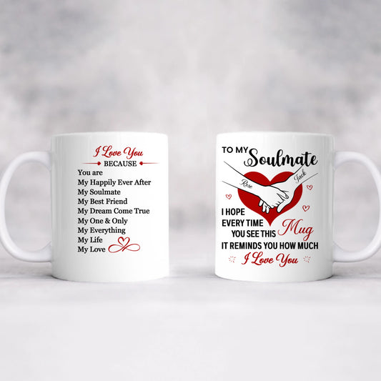 To My Soulmate Personalized Mug – Custom Valentine Gift with Couple Names