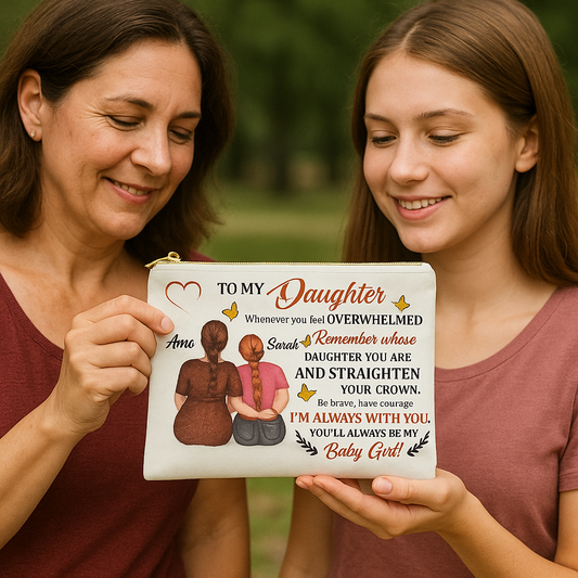 Personalized Makeup Bag from Mom to Daughter – Custom Gift with Names | Inspirational Mother to Daughter Birthday or Graduation Gift