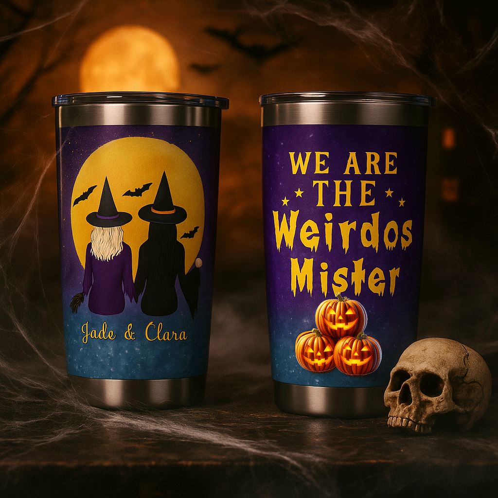 Custom "We Are the Weirdos Mister" Witch Tumbler – Personalized Halloween Gift