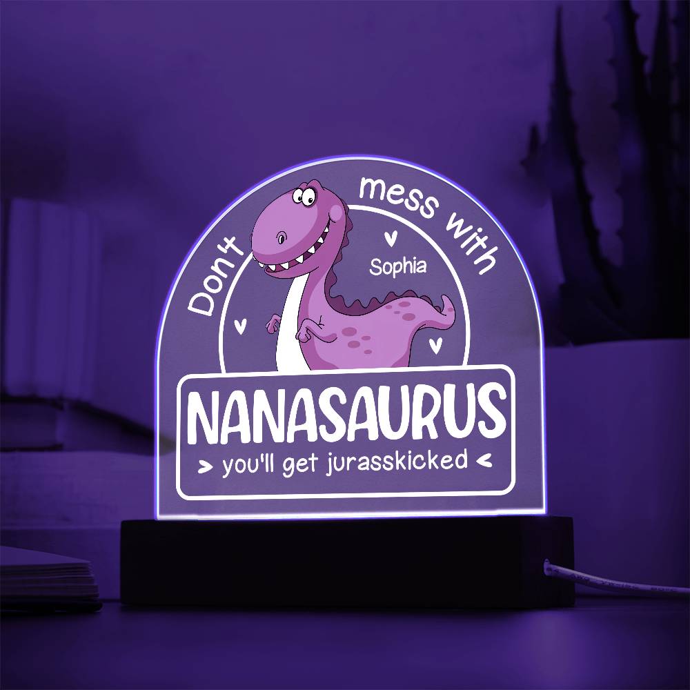 Personalized Dino Dome Acrylic Plaque – Funny Gift for Mama, Nana, Grama, or Aunty