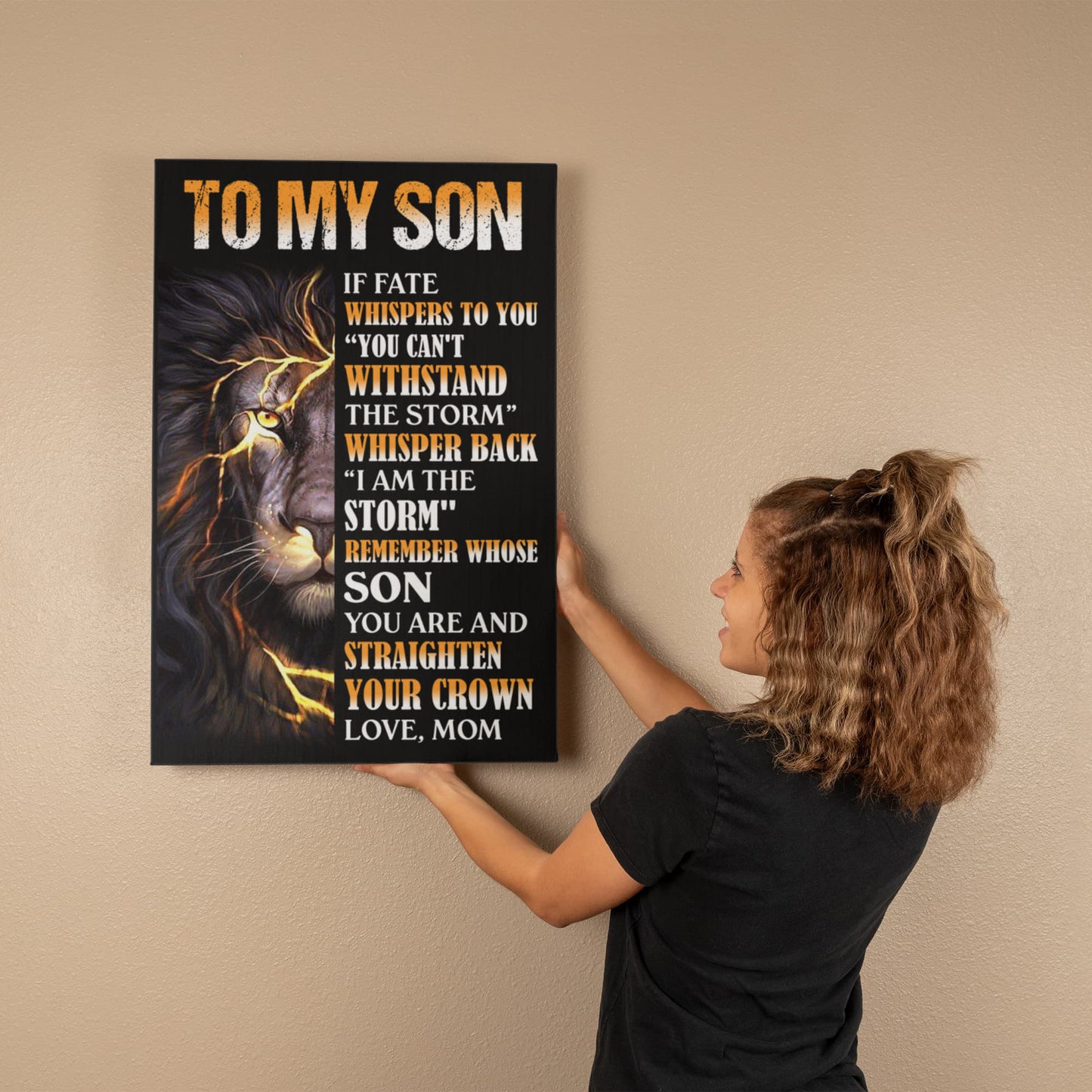 To My Son from Mom Canvas – Inspirational Lion Wall Art Gift for Son
