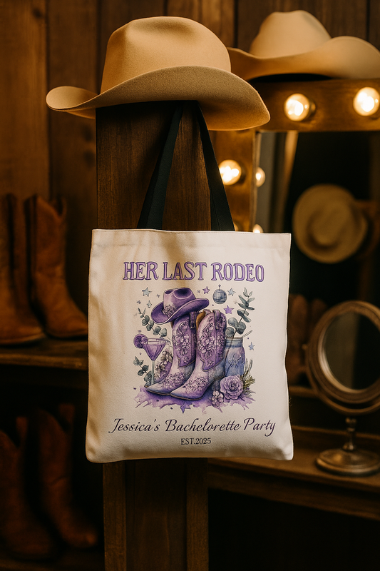 Personalized Her Last Rodeo Bachelorette Tote Bag – Custom Western Bridal Party Gift with Name & Date