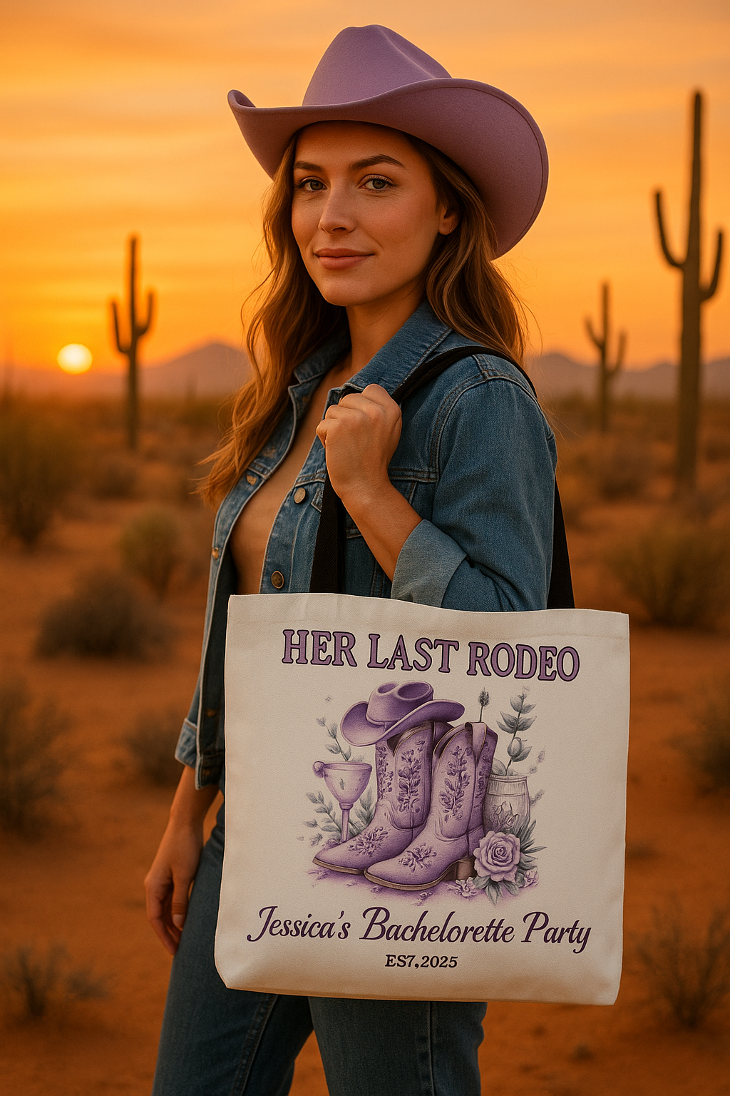 Personalized Her Last Rodeo Bachelorette Tote Bag – Custom Western Bridal Party Gift with Name & Date