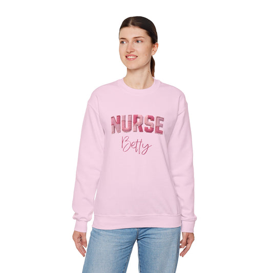 Personalized Nurse Shirt – Custom Name Nurse Sweatshirt (Pink Varsity Crewneck)