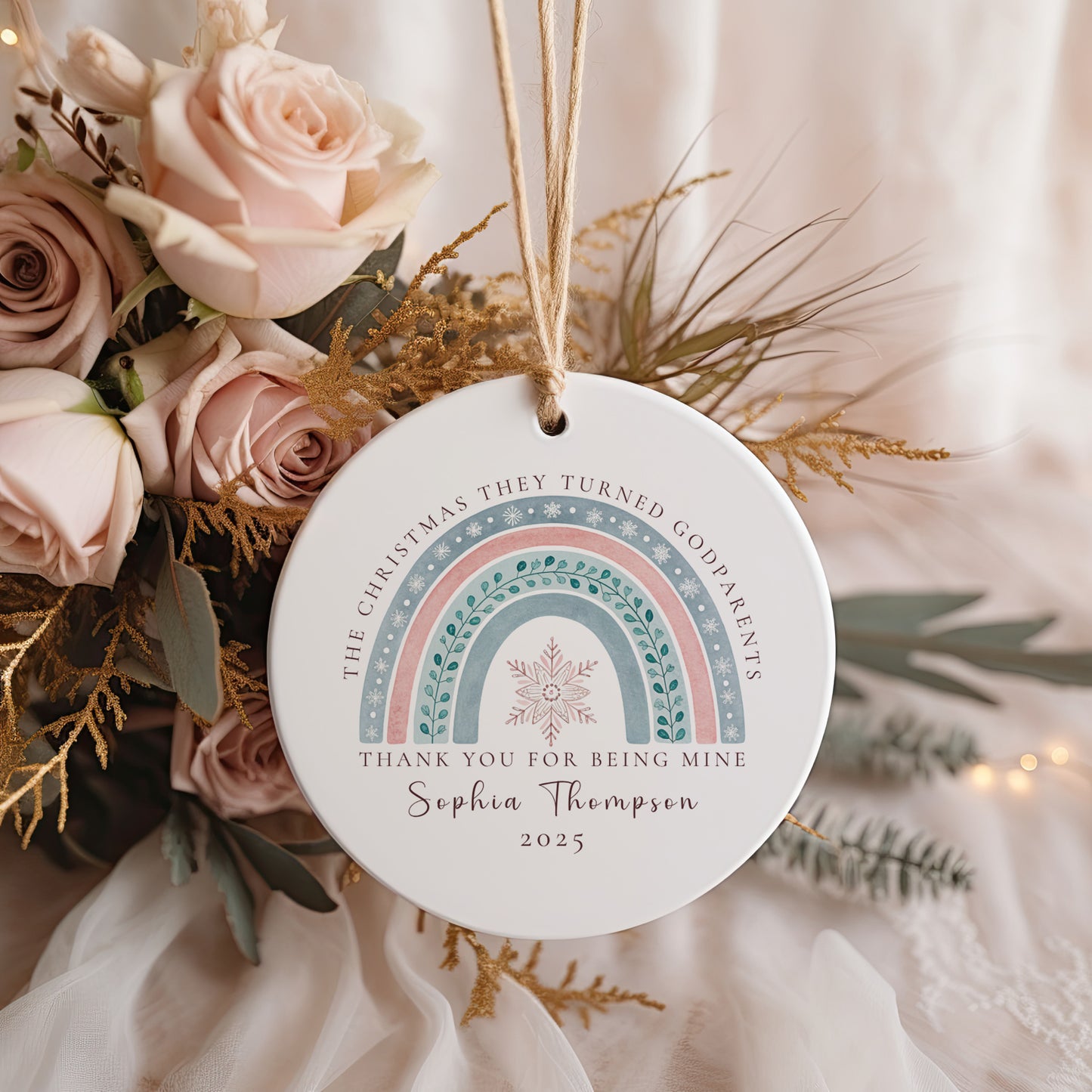 Personalized Godparent Ornament from Godchild – Custom Names & Year – Thank You Christmas Gift Keepsake