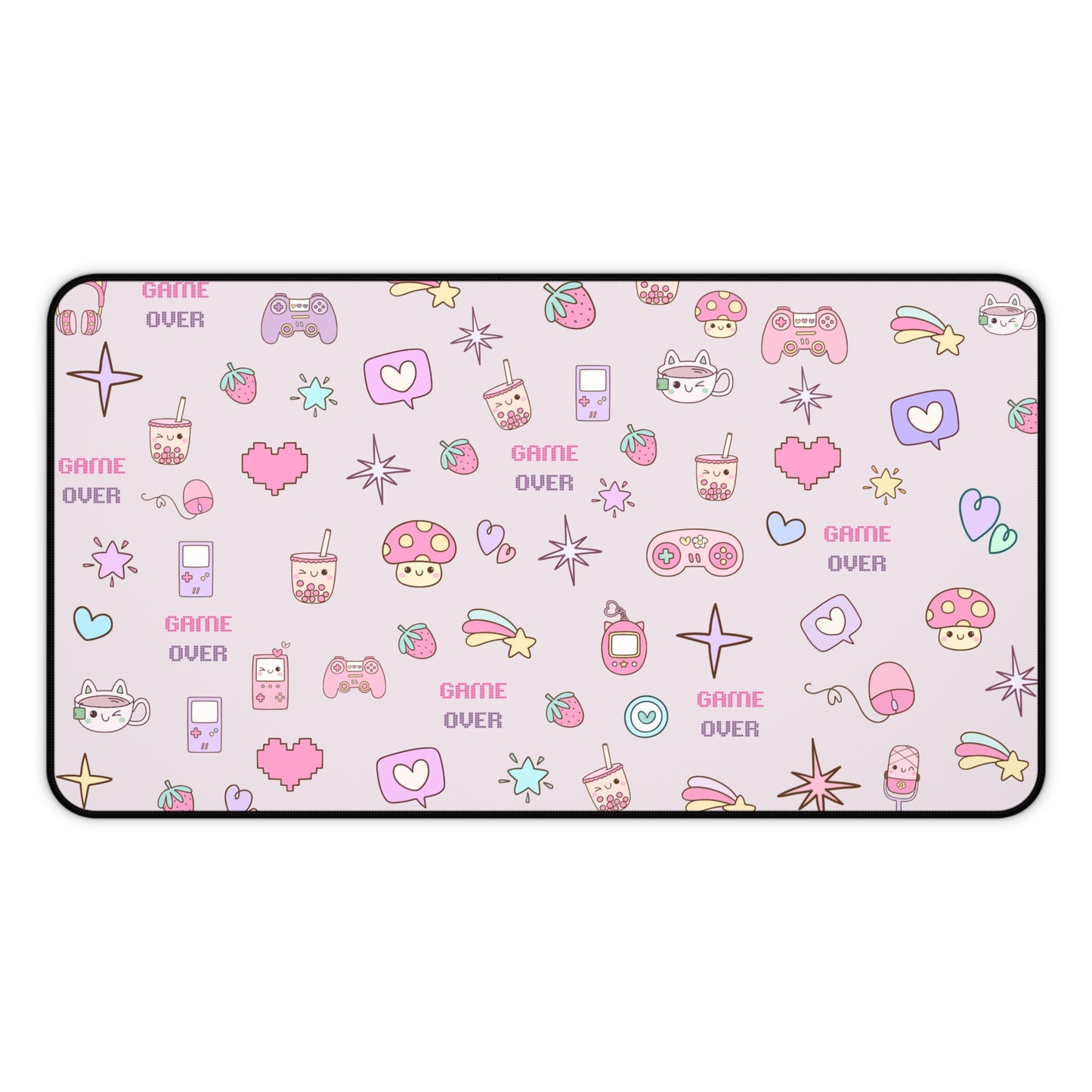 Kawaii Gamer Desk Mat – Cute Gaming Mouse Pad for Girls | "Game Over" Pastel Desk Accessory