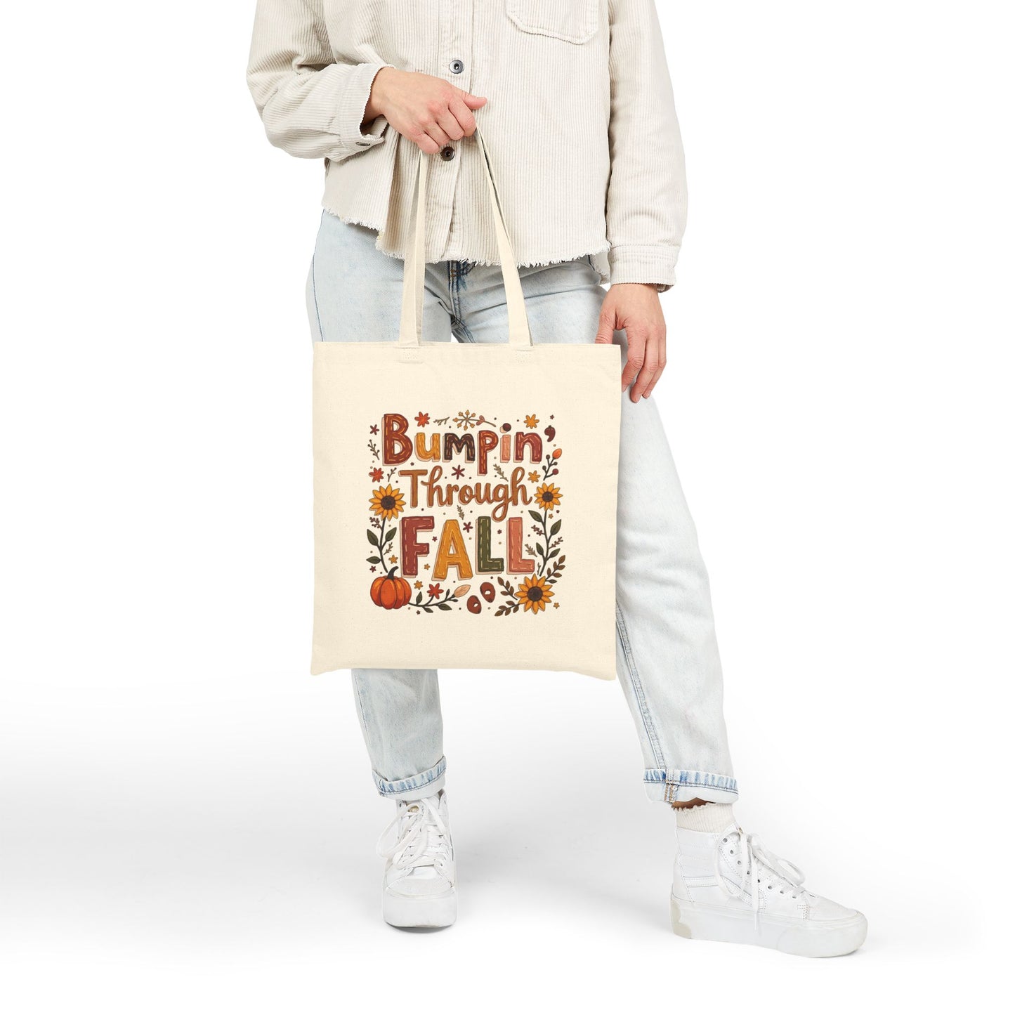 Bumpin Through Fall Tote Bag – Cute Pregnancy Announcement Autumn Pumpkin Tote – Fall Maternity Baby Shower Gift