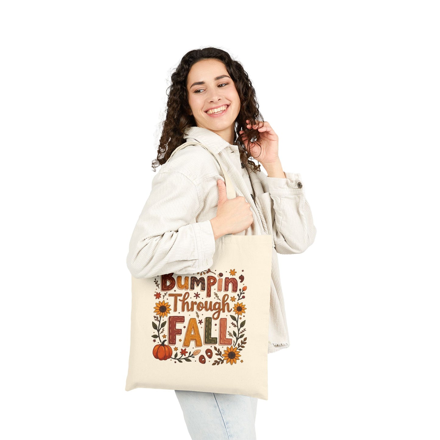 Bumpin Through Fall Tote Bag – Cute Pregnancy Announcement Autumn Pumpkin Tote – Fall Maternity Baby Shower Gift