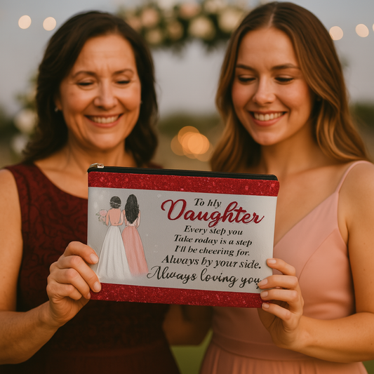 To My Daughter Makeup Bag from Mom – Wedding Gift, Sentimental Cosmetic Pouch, Bridal Keepsake, Always Loving You Quote Gift