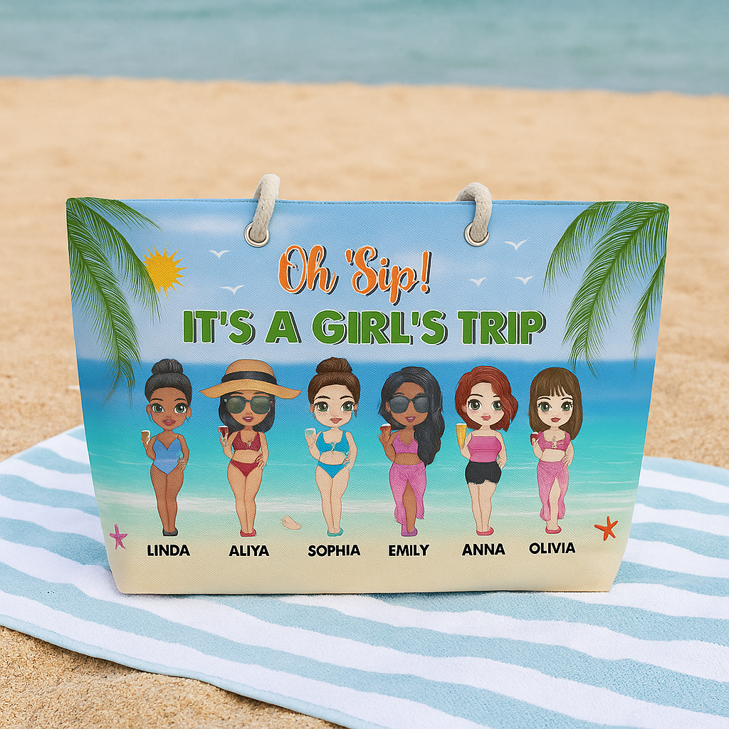 Custom Girl's Trip Beach Tote Bag – Personalized Name Gift for Friends & Summer