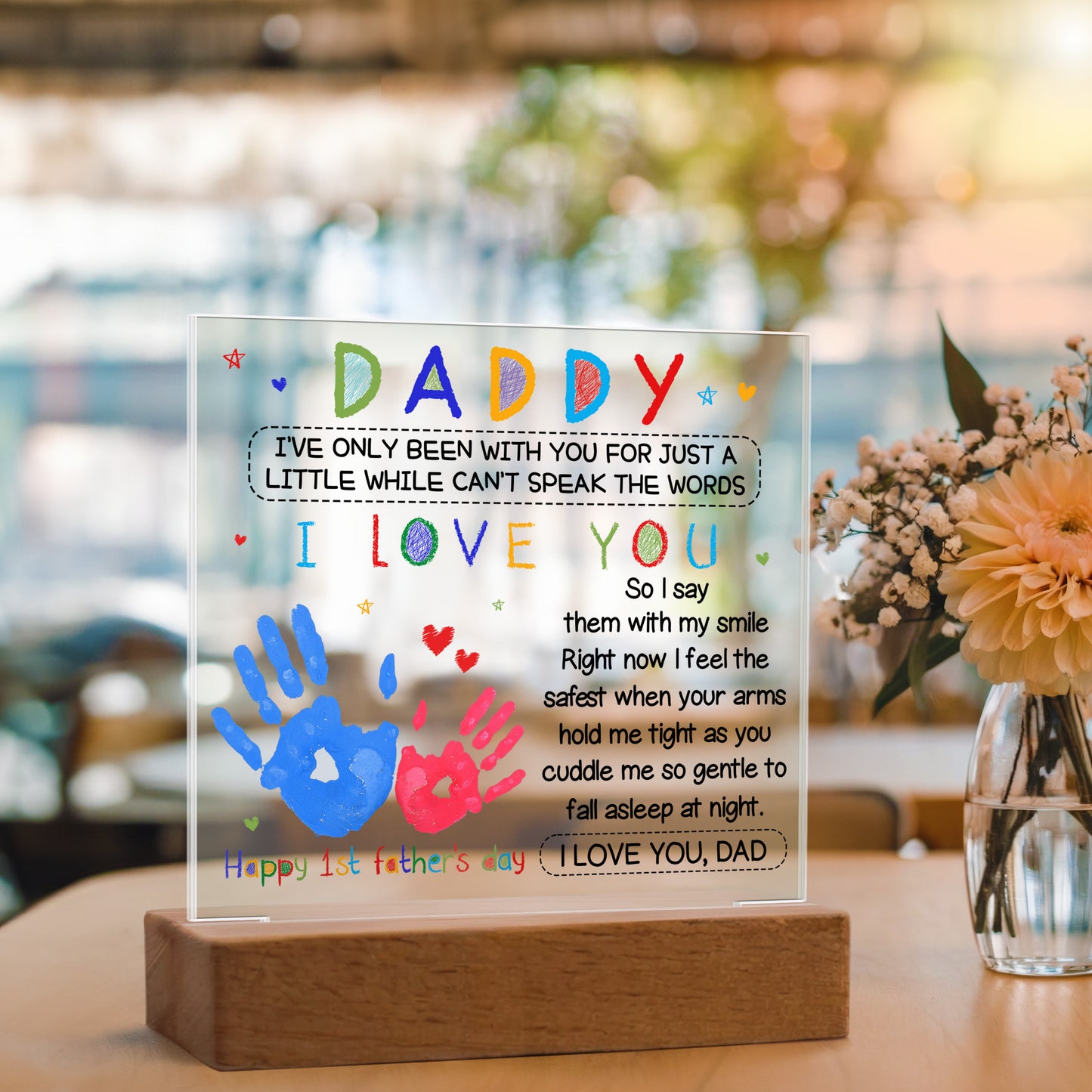 1st Father's Day Handprint Acrylic Night Light – Keepsake Gift from Baby