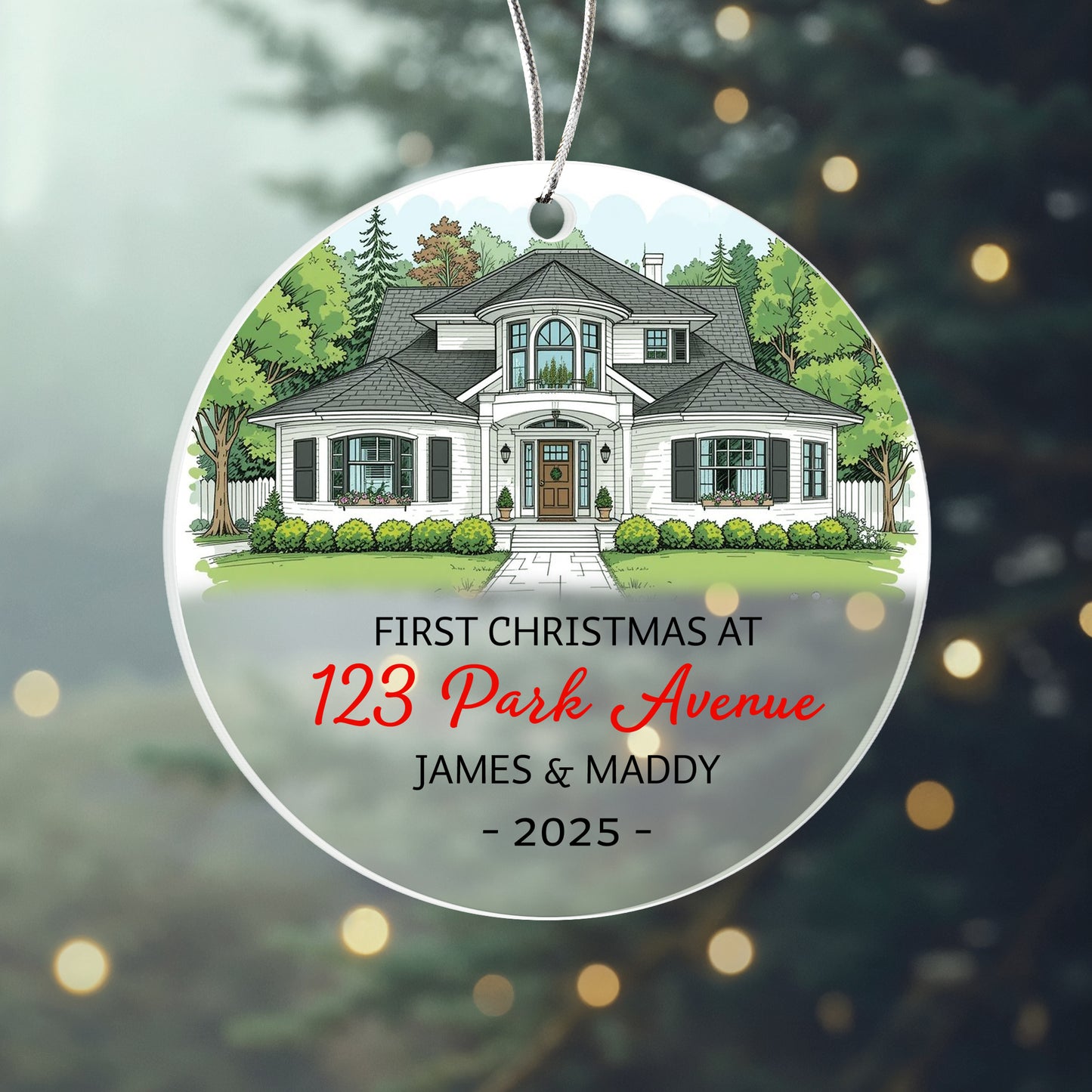 First Christmas at Our New Home Ornament 2025 – Personalized Acrylic House Ornament with Address, Names & Year, Custom New Homeowner Gift