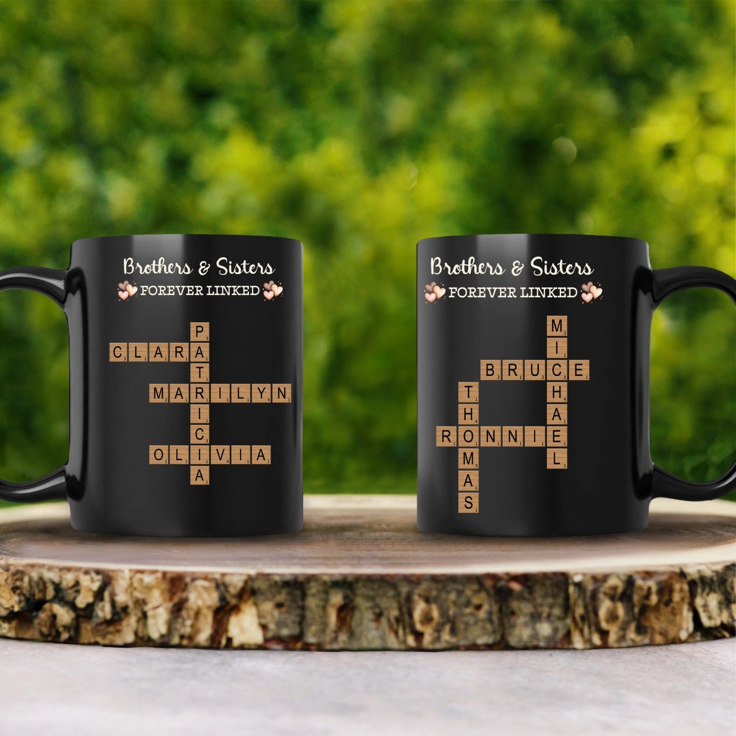 Custom Crossword Name Mug – Personalized “Forever Linked” Coffee Cup for Siblings, Couples, Family & More (11oz / 15oz)