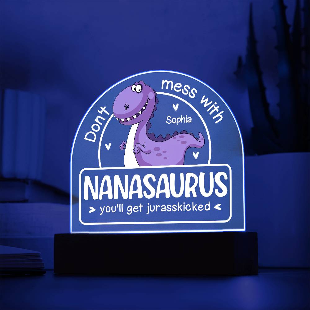 Personalized Dino Dome Acrylic Plaque – Funny Gift for Mama, Nana, Grama, or Aunty