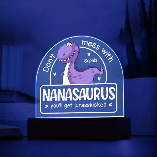Personalized Dino Dome Acrylic Plaque – Funny Gift for Mama, Nana, Grama, or Aunty