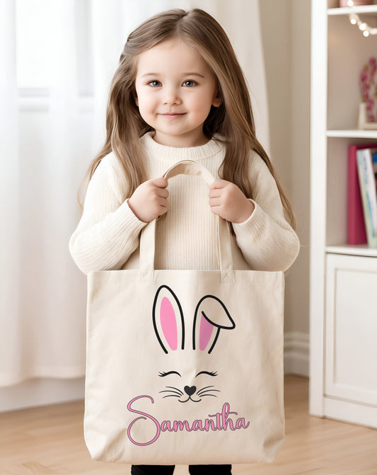 Personalized Easter Bunny Tote Bag – Custom Name Bag for Kids