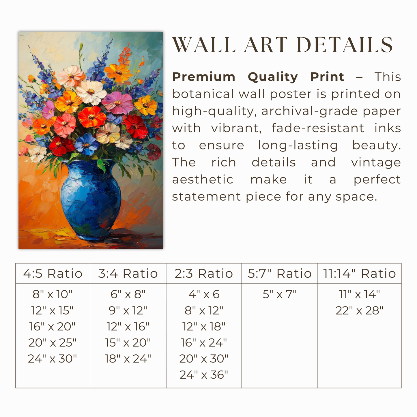 Floral Vase Wall Art – Colorful Print of Bold Impressionist Flower Painting
