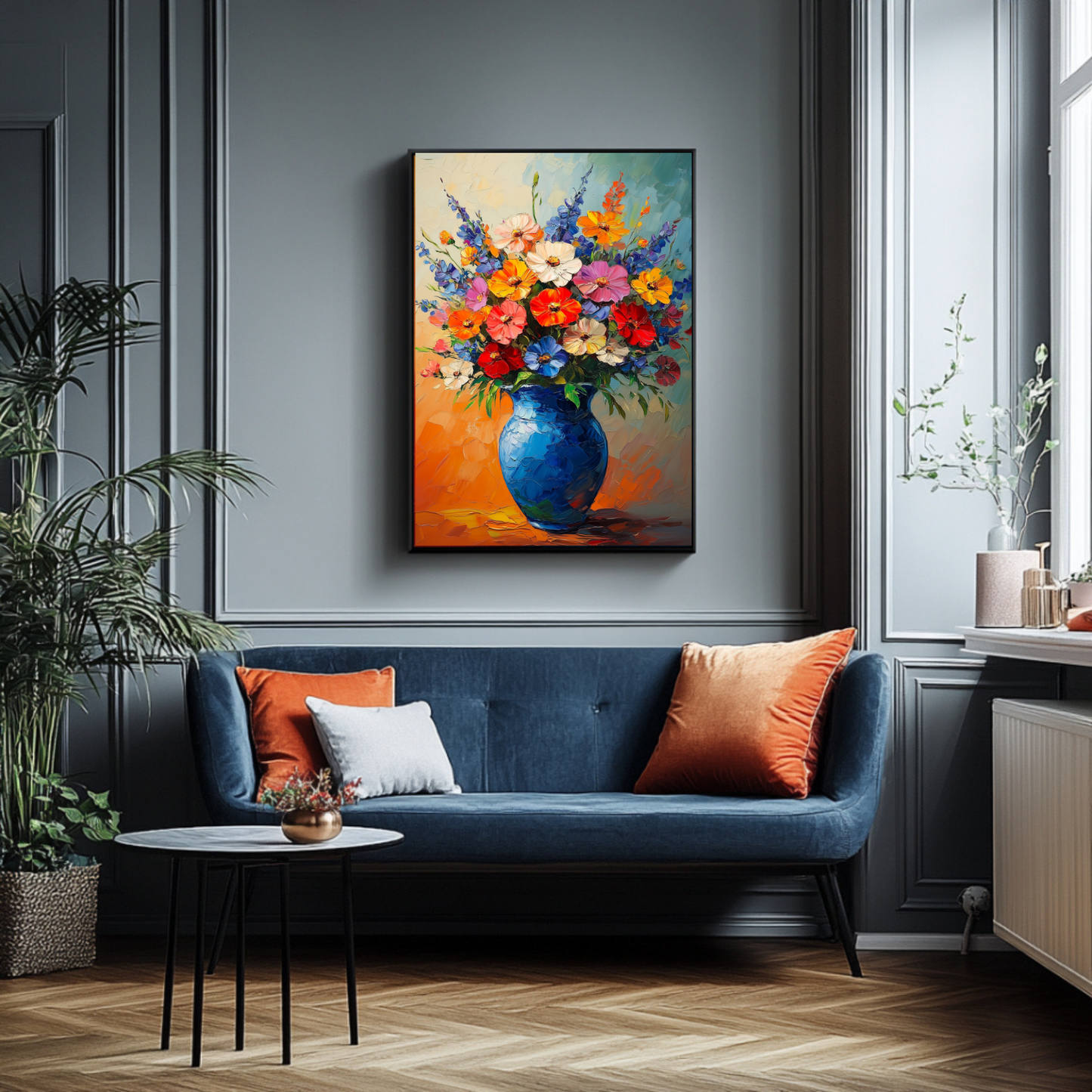 Floral Vase Wall Art – Colorful Print of Bold Impressionist Flower Painting