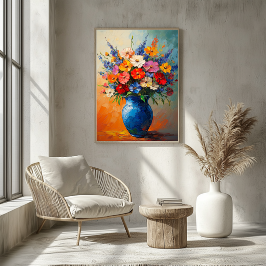 Floral Vase Wall Art – Colorful Print of Bold Impressionist Flower Painting