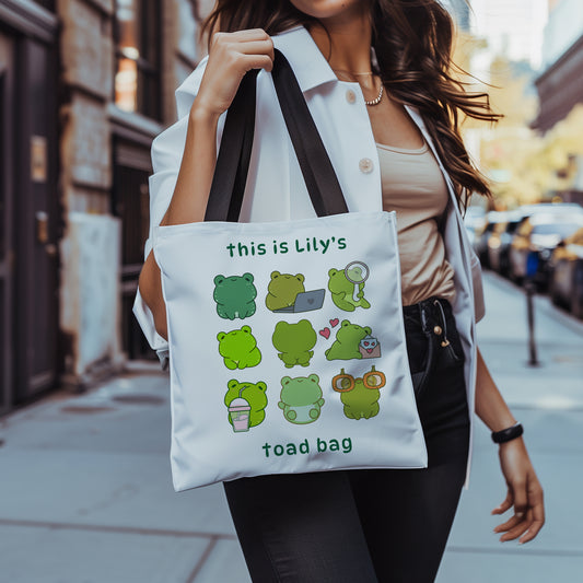 Custom Name Toad Tote Bag for Kids – Cute Frog-Themed Bag 16x16