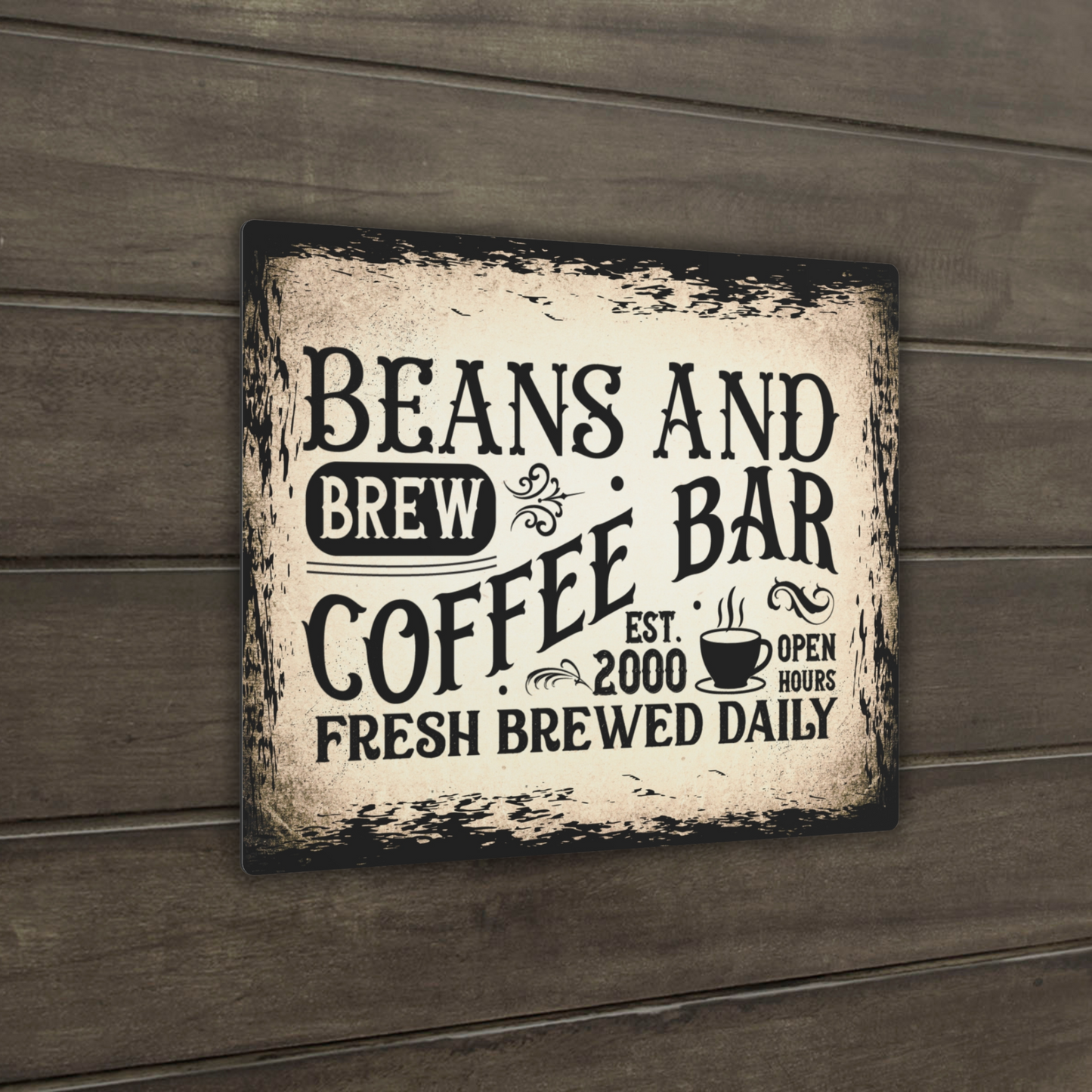 Vintage Coffee Bar Metal Sign Beans and Brew Wall Art