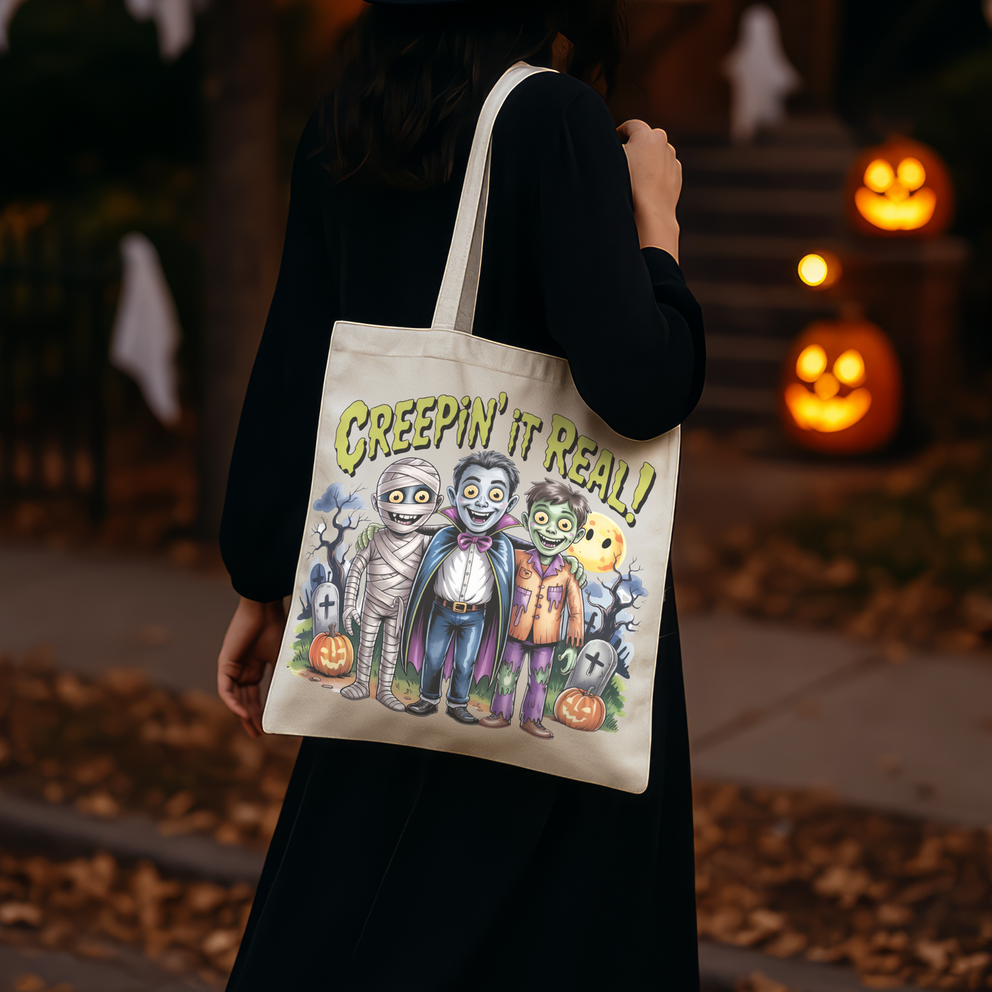 Creepin' It Real Halloween Tote Bag – Funny Trick-or-Treat Bag for Kids & Adults