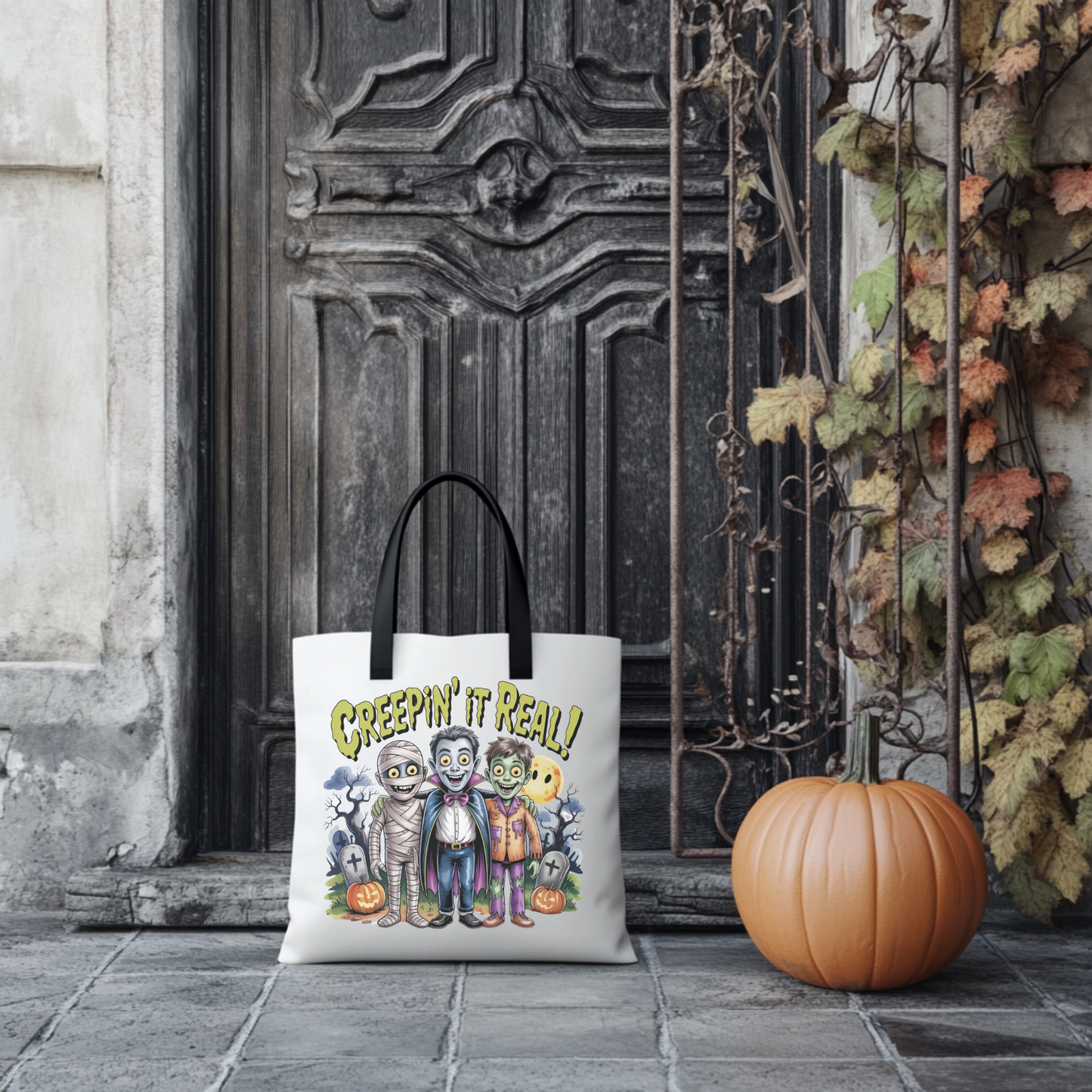 Creepin' It Real Halloween Tote Bag – Funny Trick-or-Treat Bag for Kids & Adults