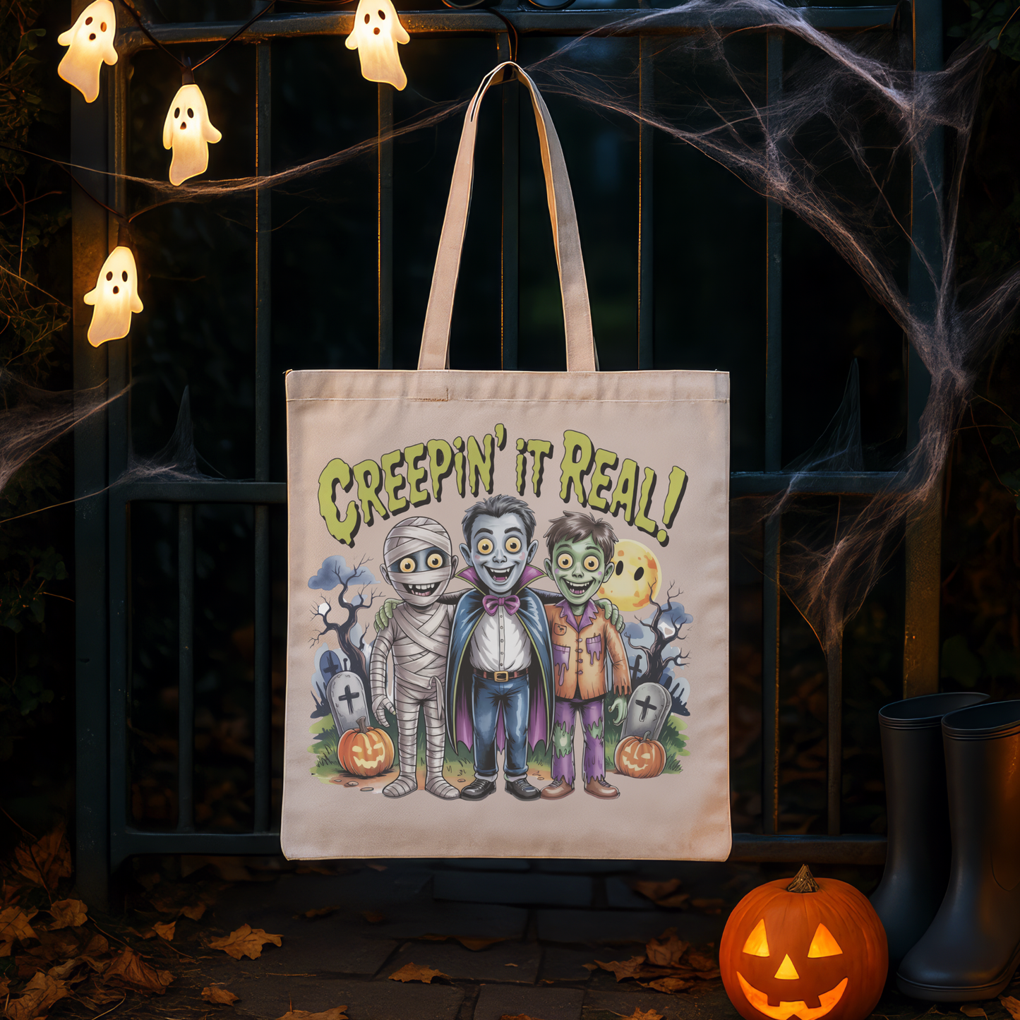 Creepin' It Real Halloween Tote Bag – Funny Trick-or-Treat Bag for Kids & Adults