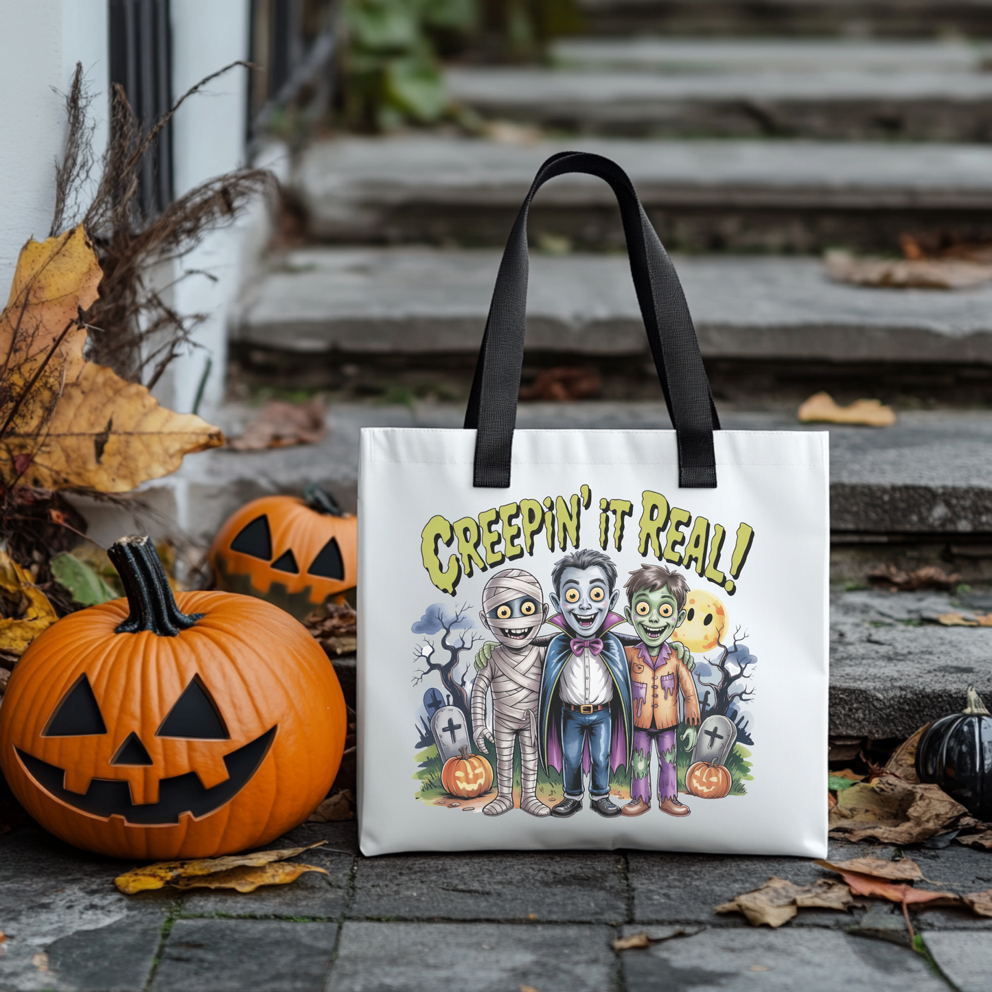Creepin' It Real Halloween Tote Bag – Funny Trick-or-Treat Bag for Kids & Adults