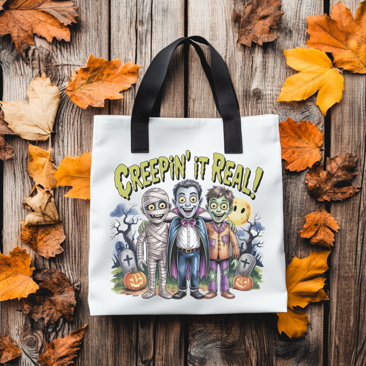 Creepin' It Real Halloween Tote Bag – Funny Trick-or-Treat Bag for Kids & Adults