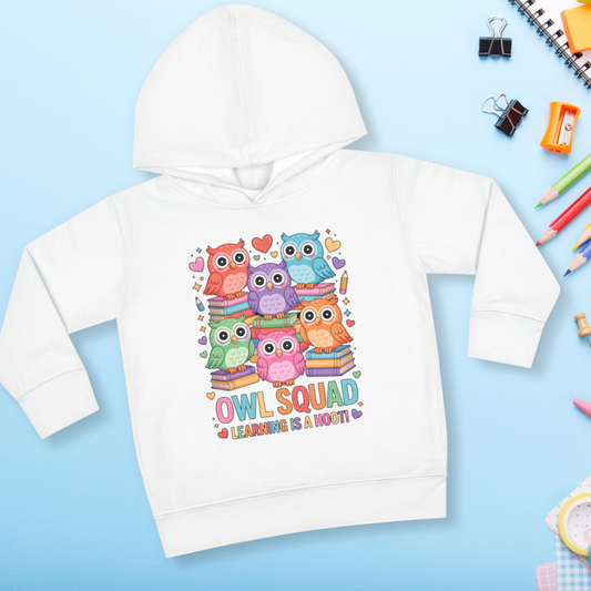 Owl Squad Kids Hoodie – Learning Is a Hoot Preschool Sweatshirt