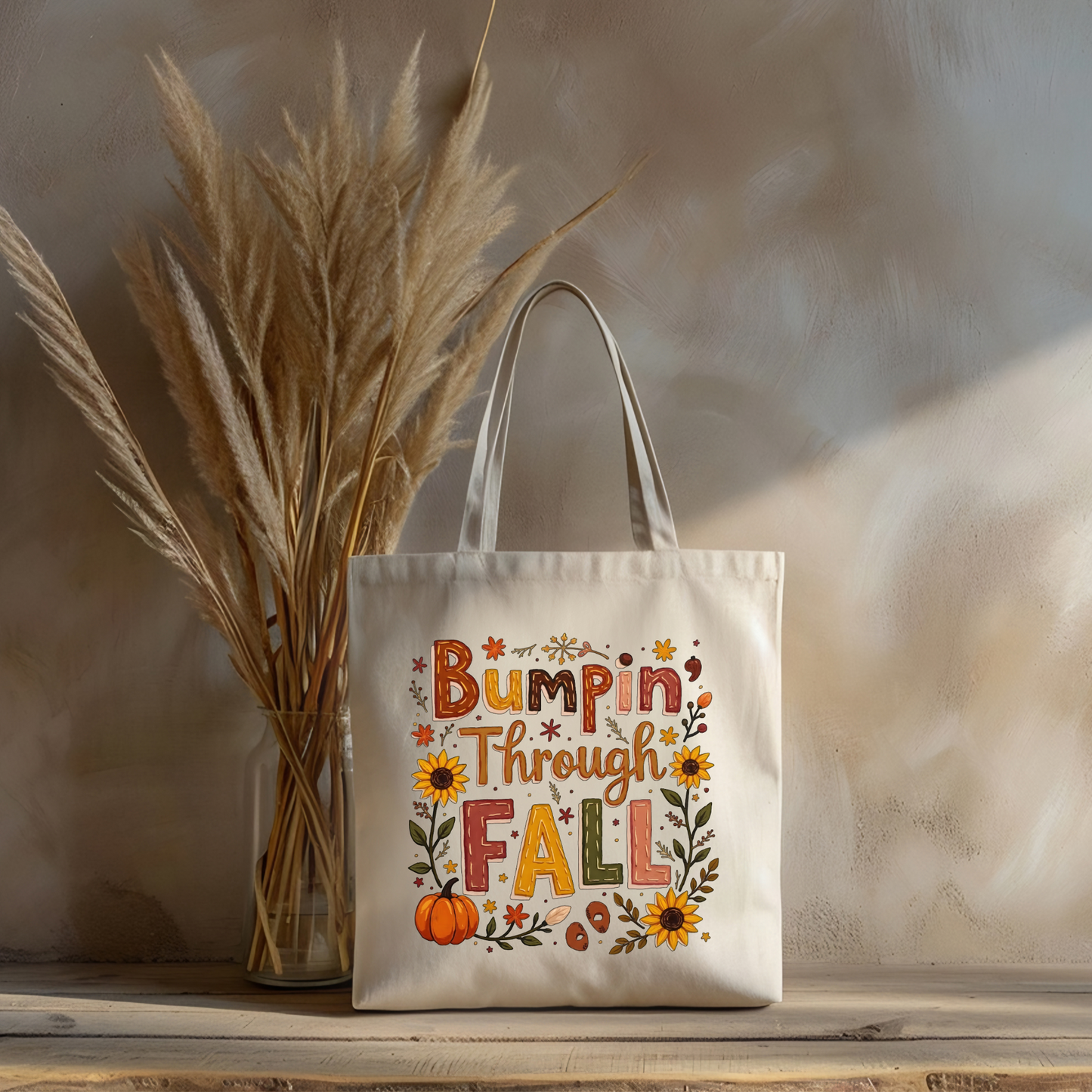 Bumpin Through Fall Tote Bag – Cute Pregnancy Announcement Autumn Pumpkin Tote – Fall Maternity Baby Shower Gift