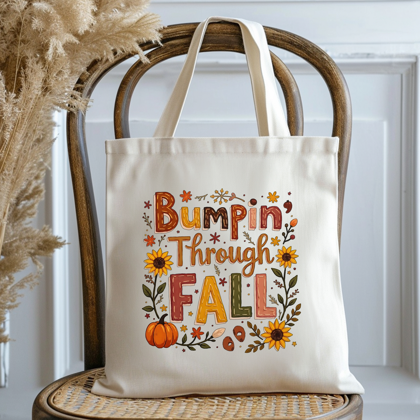 Bumpin Through Fall Tote Bag – Cute Pregnancy Announcement Autumn Pumpkin Tote – Fall Maternity Baby Shower Gift
