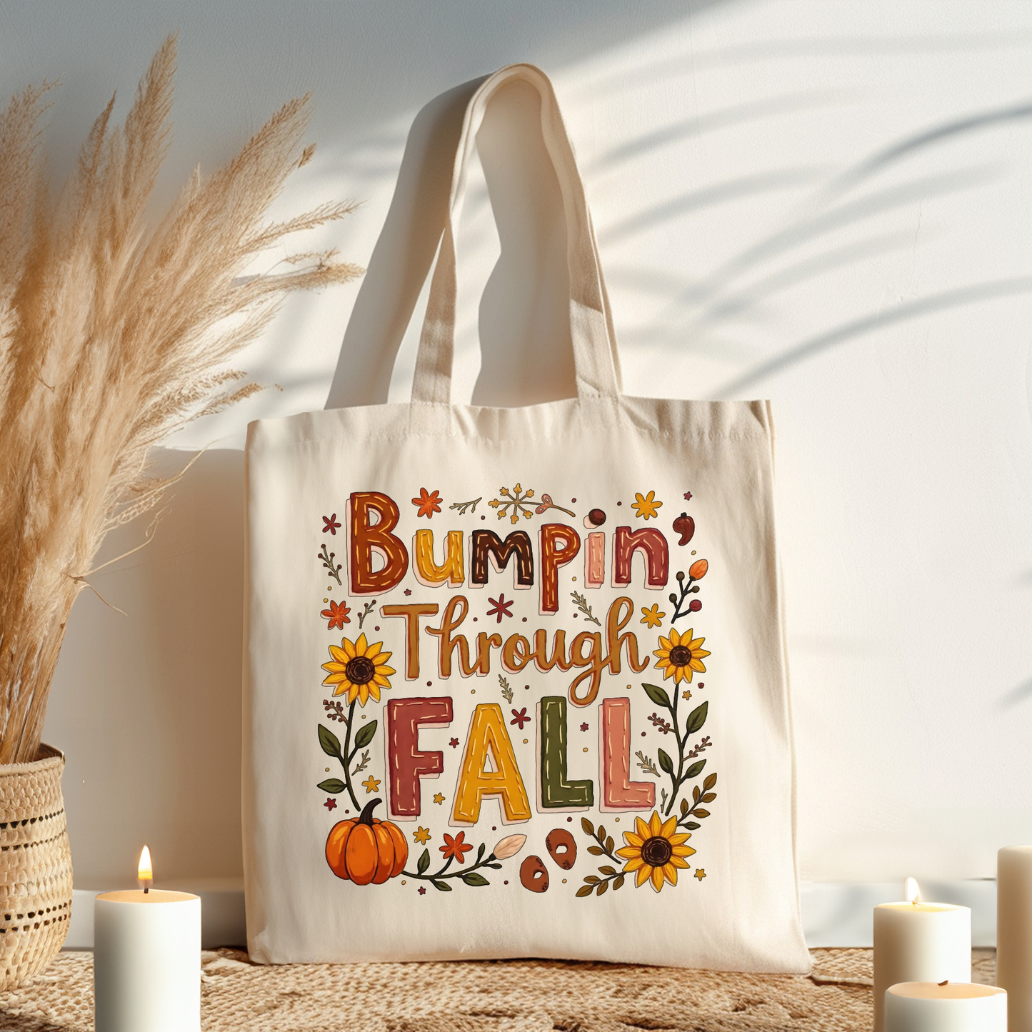 Bumpin Through Fall Tote Bag – Cute Pregnancy Announcement Autumn Pumpkin Tote – Fall Maternity Baby Shower Gift