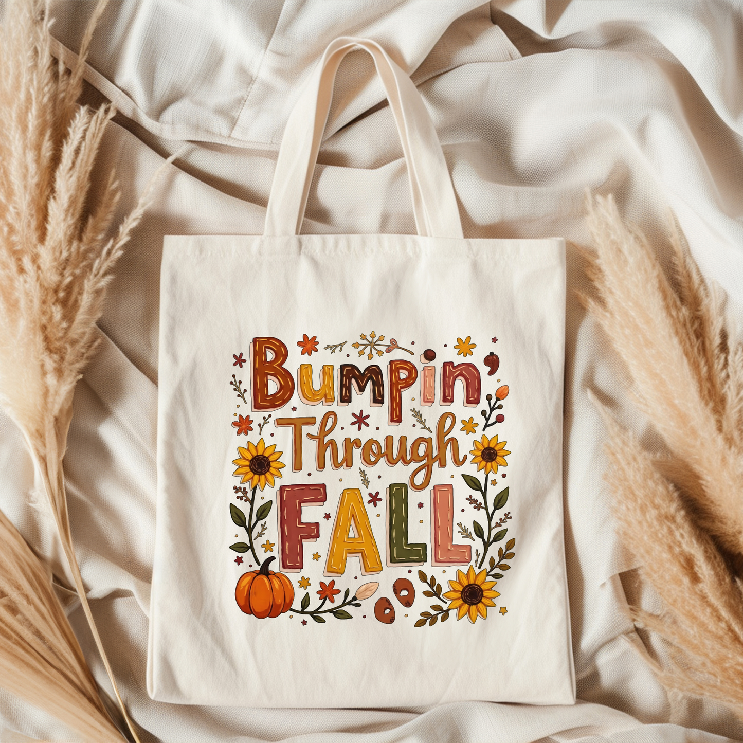 Bumpin Through Fall Tote Bag – Cute Pregnancy Announcement Autumn Pumpkin Tote – Fall Maternity Baby Shower Gift