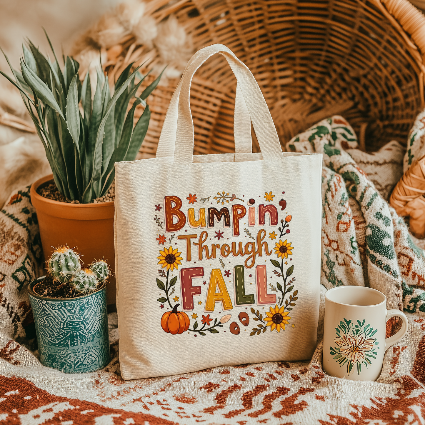 Bumpin Through Fall Tote Bag – Cute Pregnancy Announcement Autumn Pumpkin Tote – Fall Maternity Baby Shower Gift