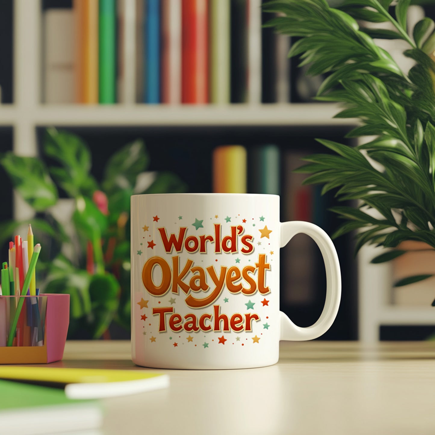 World’s Okayest Teacher Mug – Funny Teacher Appreciation Coffee Cup Gift for End of Year, Christmas, or Back to School