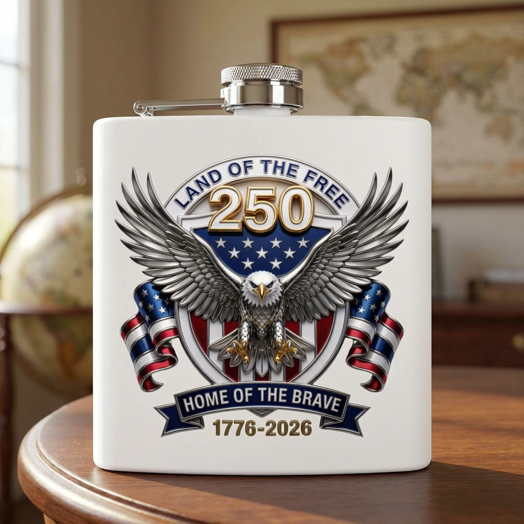 America 250th Anniversary Flask Land of the Free Home of the Brave 1776-2026 Commemorative Flask Patriotic Gift for Him 4th of July Gift