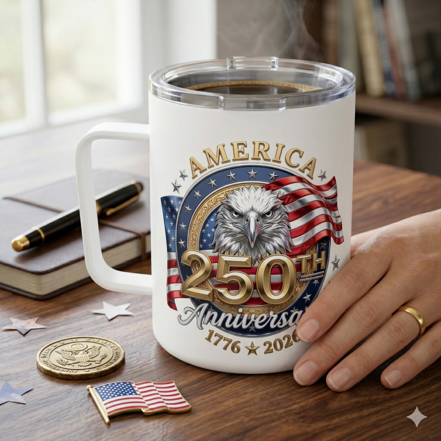 America 250th Anniversary Coffee Mug – 1776-2026 Commemorative Mug | Patriotic Eagle Mug | 4th of July Gift | America 250 Collectible | 10oz Insulated Coffee Mug