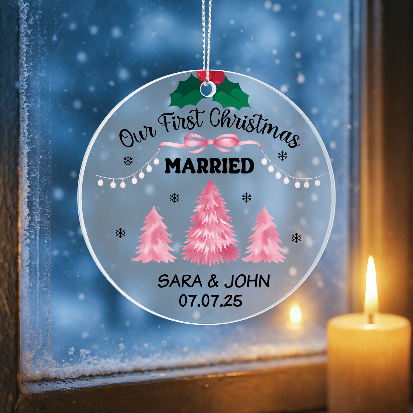 Our First Christmas Married Acrylic Ornament 2025 – Personalized Couple Ornament, Newlywed Christmas Gift Keepsake