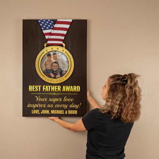 Personalized 'Best Father Award' Canvas – Custom Photo & Names