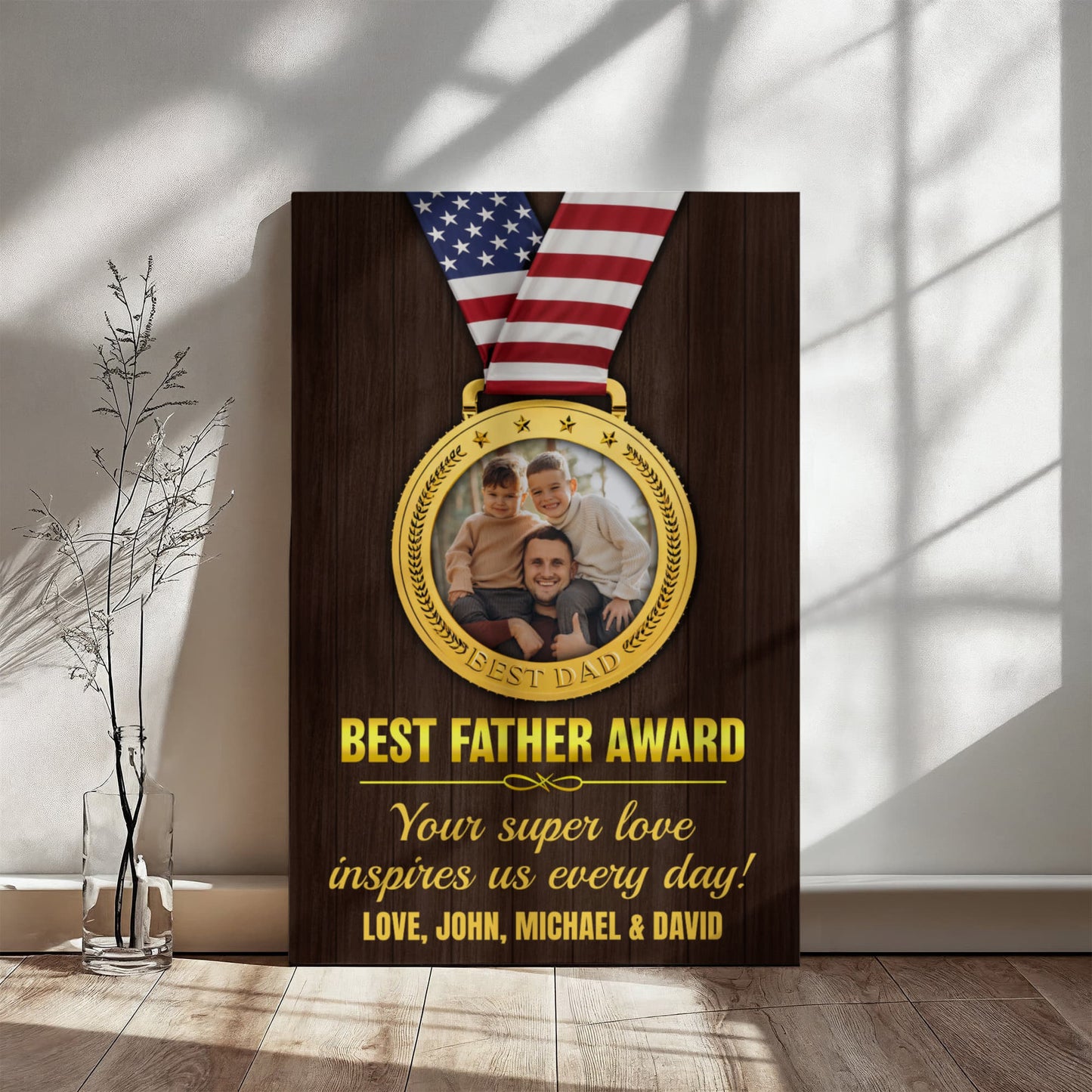 Personalized 'Best Father Award' Canvas – Custom Photo & Names