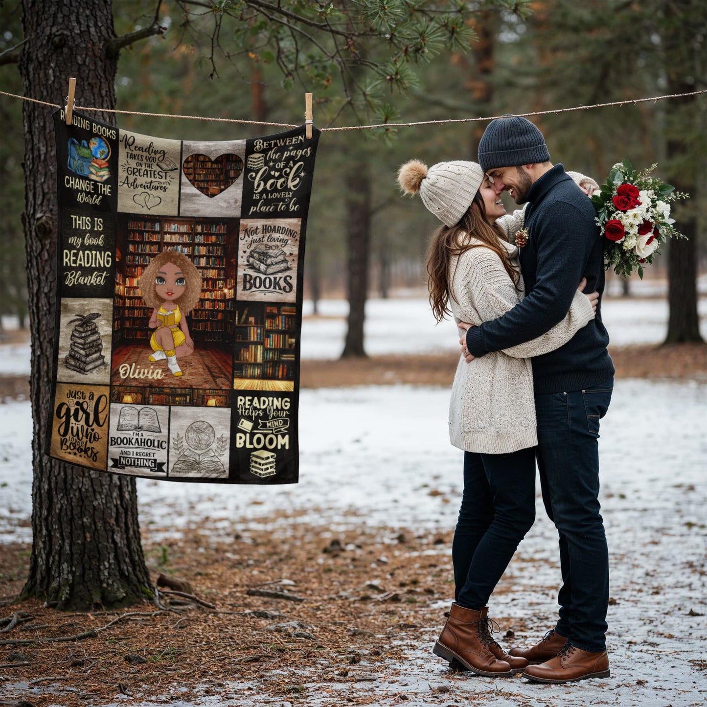 Personalized Bookaholic Blanket – Custom Name Reading Blanket for Book Lovers, Cozy Literary Gift for Readers