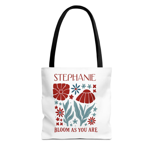 Personalized "Bloom As You Are" Tote Bag – Custom Name Floral Canvas Bag for Women