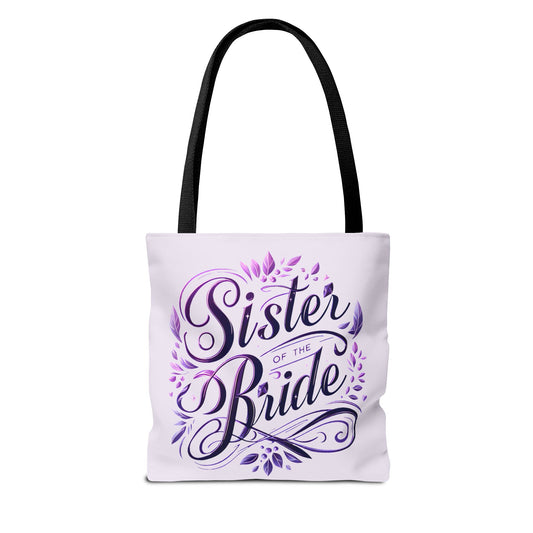 Sister of the Bride Tote Bag – Wedding Party Gift, Bridal Shower Accessory, Purple Floral Design