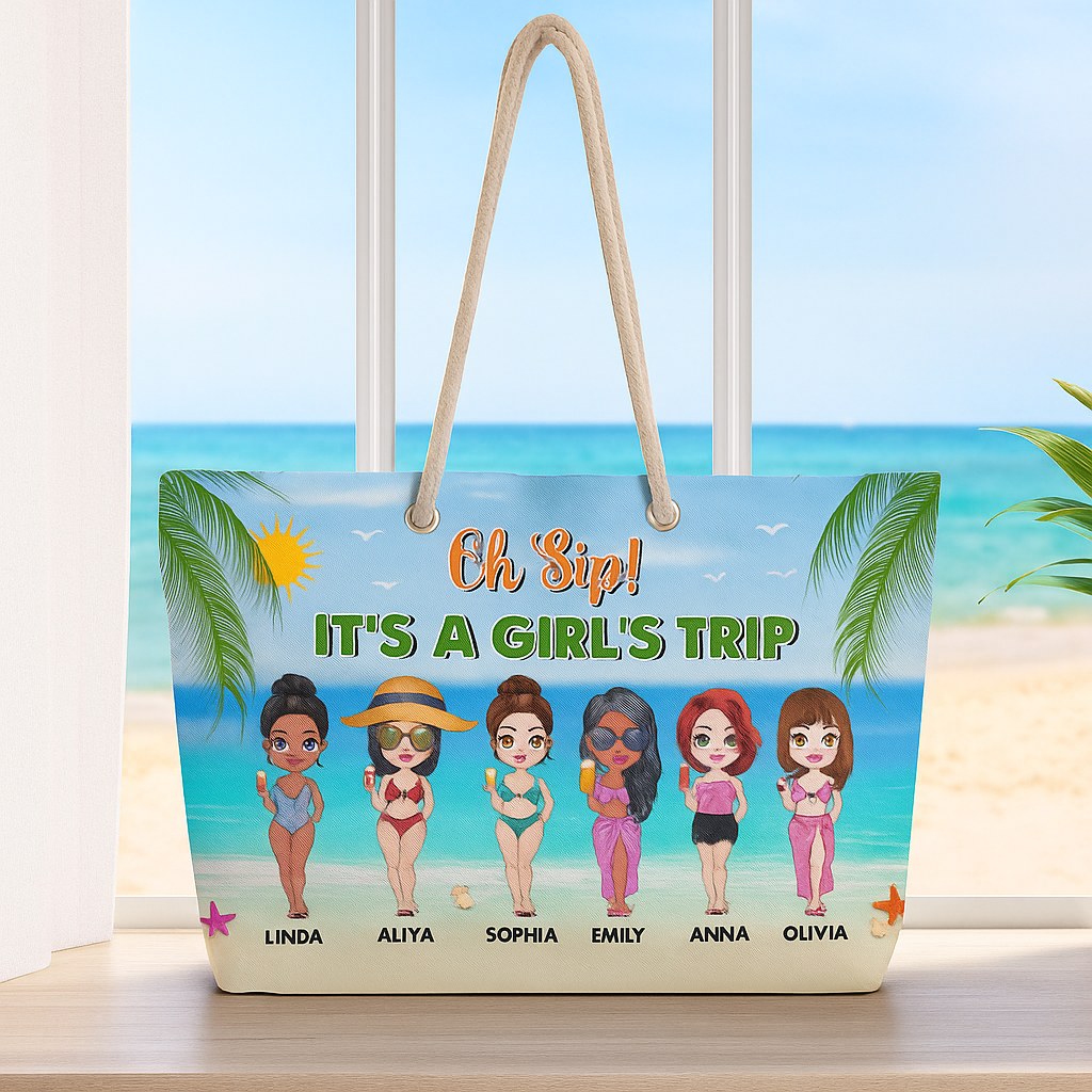 Custom Girl's Trip Beach Tote Bag – Personalized Name Gift for Friends & Summer