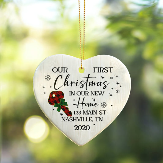 Our First Christmas in Our New Home Ornament – Personalized Heart Decoration, New Home Gift, 2025 Christmas Keepsake