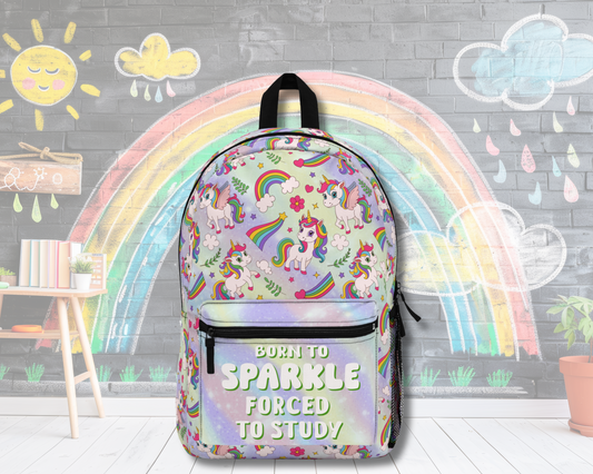 Born to Sparkle Unicorn Backpack – Rainbow School Bag for Girls