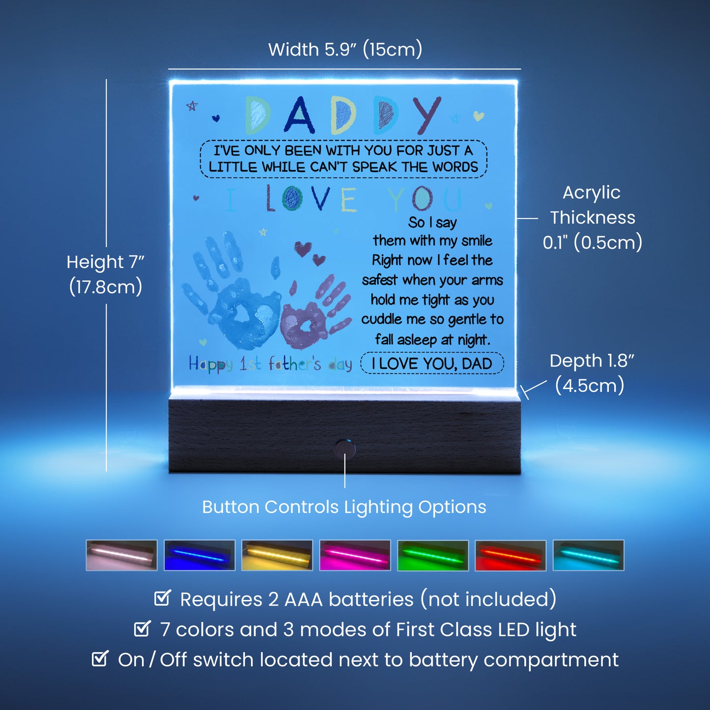 1st Father's Day Handprint Acrylic Night Light – Keepsake Gift from Baby