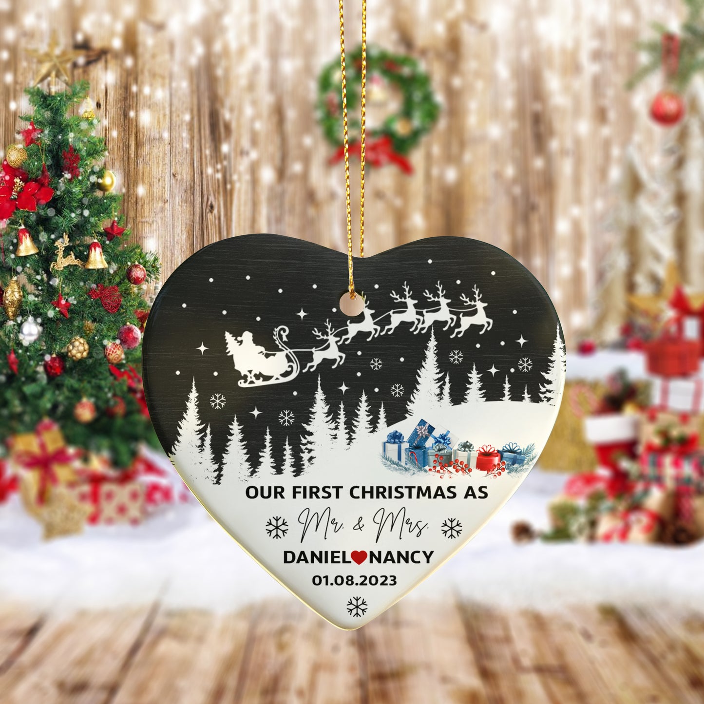Our First Christmas as Mr. & Mrs. Ornament – Personalized Heart Ornament, Newlywed Christmas Gift, 2025 Holiday Keepsake